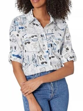 Karl Lagerfeld Paris Themed Roll-up Long-Sleeve Button-Down Shirt